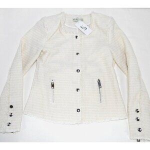 ONE THIRD beige, off white color polyester zip up jacket sweater woman's size XS